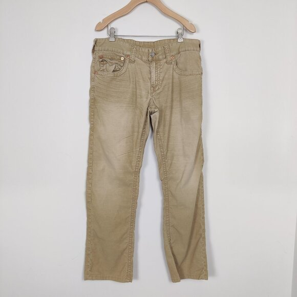 True Religion Men's Corduroy Denim Ricky Straight Sz 32 Beige Cotton Vintage Y2K - Picture 1 of 12